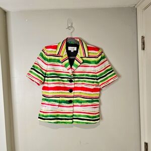 Le Suit Pink, Green, black & white  short sleeve jacket in a size 6